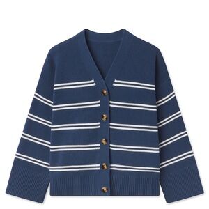 LAKE Nora Cotton Cardigan in Navy Ivory Stripe